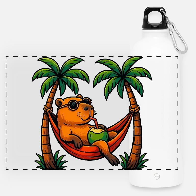 Tropical capybara Relaxing in Coconut Hammock - Gourde panoramique avec mousqueton 750 ml - blanc