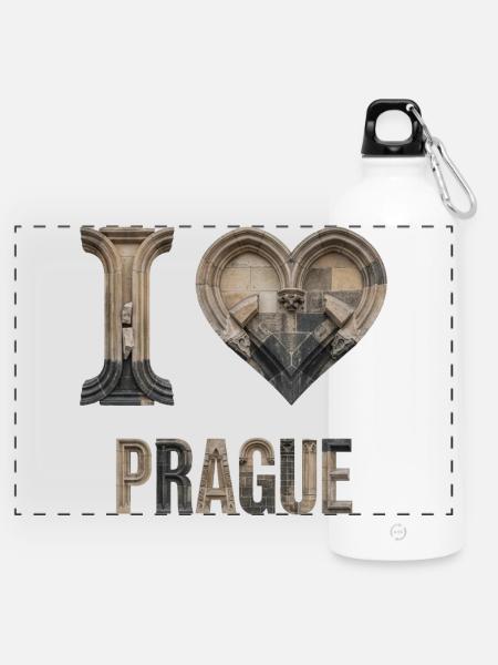 Prag – Stein & Gotische Bögen - Panorama Trinkflasche mit Karabiner 750 ml - Weiß