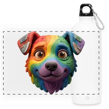 Cute 3D Clay Rainbow Cyborg Dog Face - Panoramic Drinks Bottle with Carabiner 750 ml - white - Front
