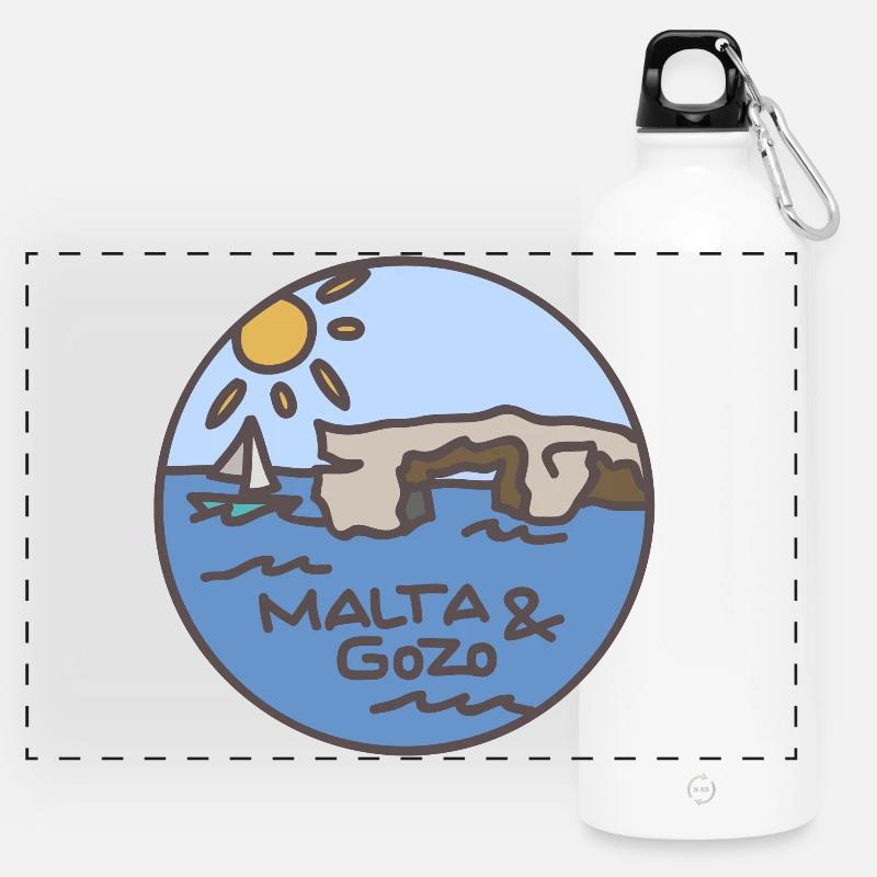 Malta / Gozo Illustration - Panoramic Drinks Bottle with Carabiner 750 ml - white