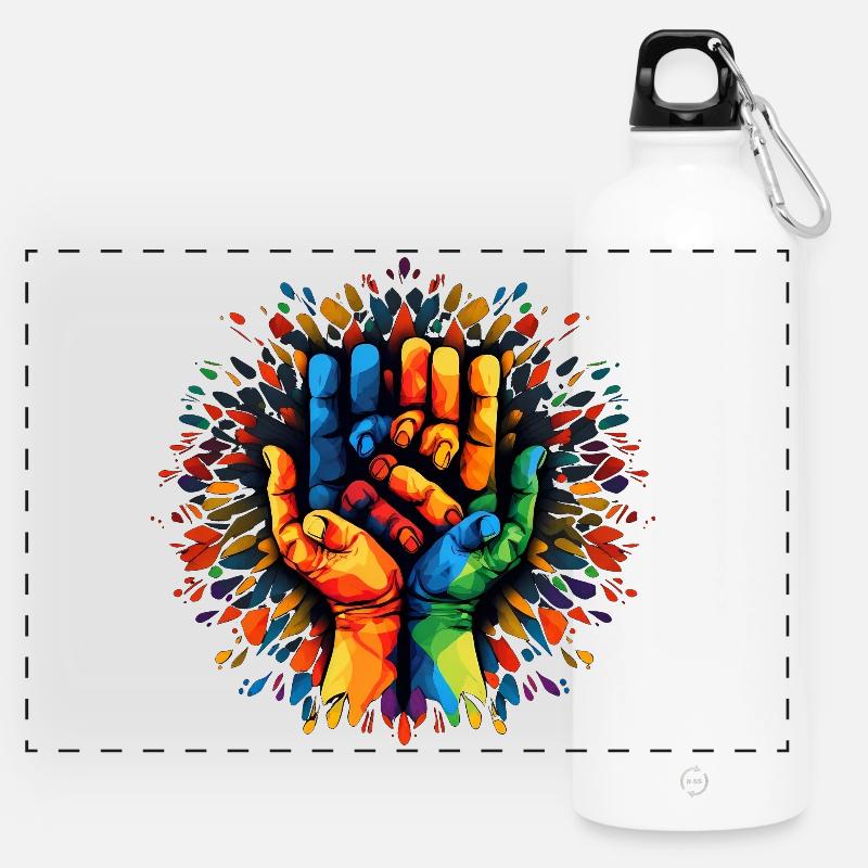 Sharing is Caring - Community - Helping Hand - Panoramic Drinks Bottle with Carabiner 750 ml - white