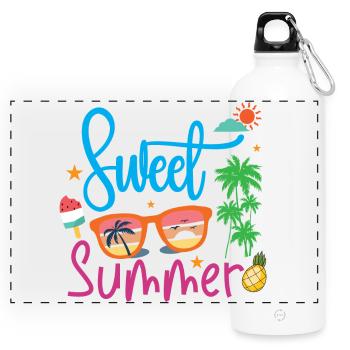 Süßer Sommer - Panorama Trinkflasche mit Karabiner 750 ml - Weiß - Vorne