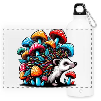 Riccio con Fungo Funghi Mushroom Mushrooms - Panoramic Drinks Bottle with Carabiner 750 ml - white - Front