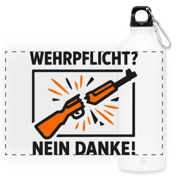 Conscription No Thanks – Conscientious Objection - Panoramic Drinks Bottle with Carabiner 750 ml - white - Front