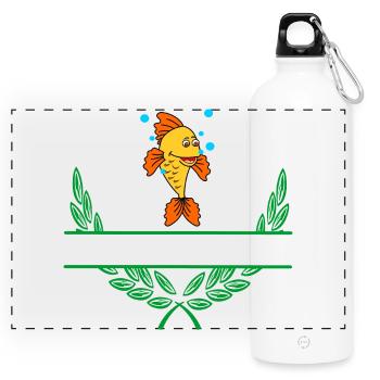 Fischlorbeerkranz mit Namensraum - Panorama Trinkflasche mit Karabiner 750 ml - Weiß - Vorne