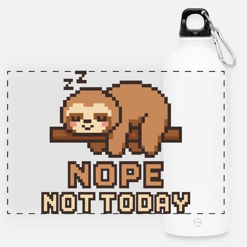 Pixel Sloth Anti – NOPE NOT TODAY Lazy Mood - Panoramic Drinks Bottle with Carabiner 750 ml - white