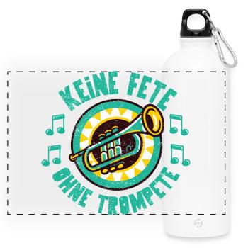 Keine Fete ohne Trompete Brass Band Bläser Jazz - Panorama Trinkflasche mit Karabiner 750 ml - Weiß - Vorne