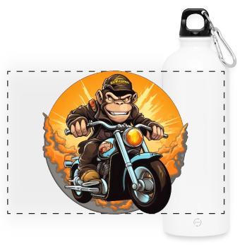 Affe Motorrad / Motorradfahrer Affen - Panorama Trinkflasche mit Karabiner 750 ml - Weiß - Vorne