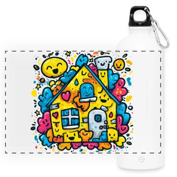 Éclaboussure de couleur de la maison riante - Gourde panoramique avec mousqueton 750 ml - blanc - Devant