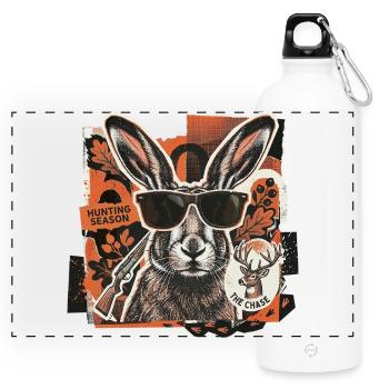 Cool Vintage Hunter Hare - Panoramic Drinks Bottle with Carabiner 750 ml - white - Front
