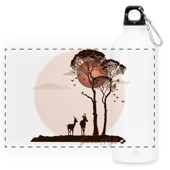 Savane africaine la nuit - Gourde panoramique avec mousqueton 750 ml - blanc - Devant