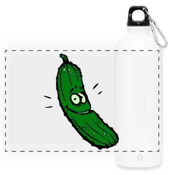 Grinsende Gurke Cartoon - Panorama Trinkflasche mit Karabiner 750 ml - Weiß - Vorne