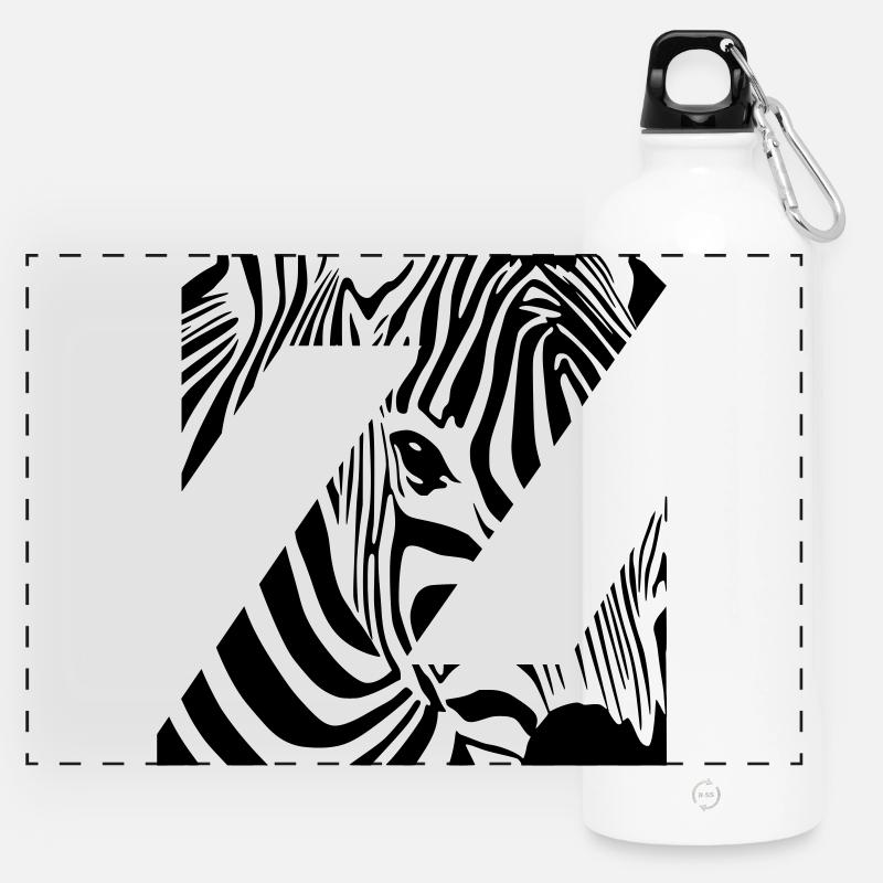 Zebra Mix Mono Black - Panoramic Drinks Bottle with Carabiner 750 ml - white