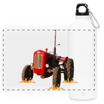 Roter Traktor Kraftdruck - Panorama Trinkflasche mit Karabiner 750 ml - Weiß - Vorne