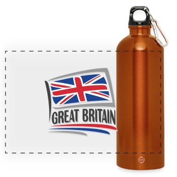 UK Souvenir Landmark, Großbritannien Flagge Reisen - Panorama Trinkflasche mit Karabiner 750 ml - Orange - Vorne