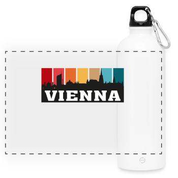 Vienna Austria Travel Souvenir Skyline Silhouette - Panoramic Drinks Bottle with Carabiner 750 ml - white - Front