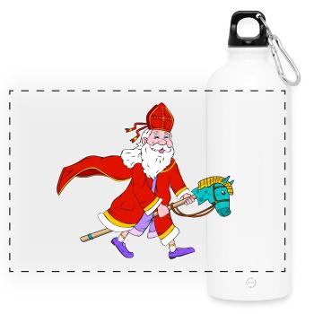 Saint Nicholas on Toy Hobby Horse - Panoramic Drinks Bottle with Carabiner 750 ml - white - Front
