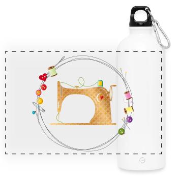 nostalgic colorful sewing machine with sewing accessories - Panoramic Drinks Bottle with Carabiner 750 ml - white - Front