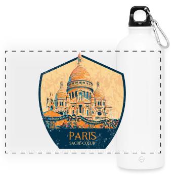 Badge retro, Paris France est ma ville natale - Gourde panoramique avec mousqueton 750 ml - blanc - Devant