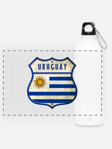 Uruguay Flaggen Wappen Design - Panorama Trinkflasche mit Karabiner 750 ml - Weiß