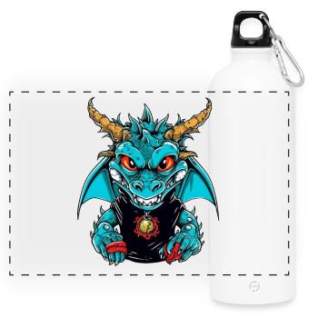 Drachen-Design mit mystischer Szenerie - Panorama Trinkflasche mit Karabiner 750 ml - Weiß - Vorne