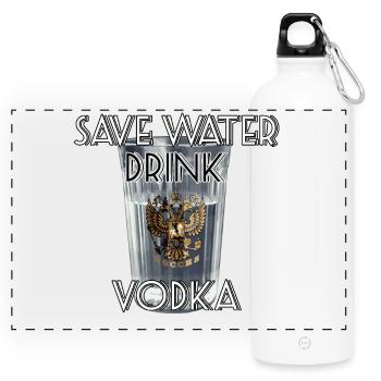 Save Water Drink Vodka Geschenk - Panorama Trinkflasche mit Karabiner 750 ml - Weiß - Vorne