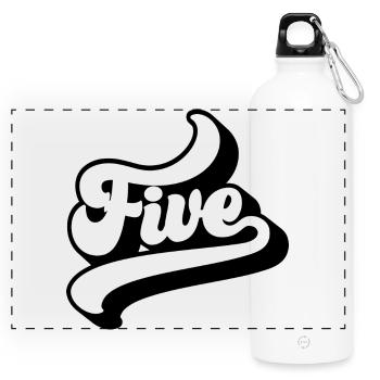 Five 5th Birthday Kids Boys Girls 5 Years Old - Panoramic Drinks Bottle with Carabiner 750 ml - white - Front