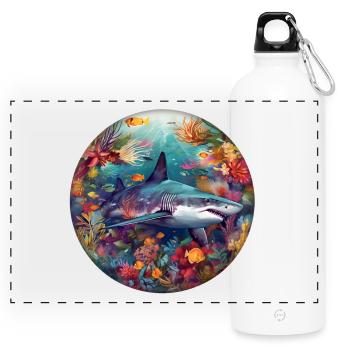 Underwater Shark in Coral Reef Circular Picture - Panoramic Drinks Bottle with Carabiner 750 ml - white - Front