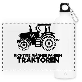 Traktor Statement Nutzfahrzeug Fahrzeug Biobauer - Panorama Trinkflasche mit Karabiner 750 ml - Weiß - Vorne