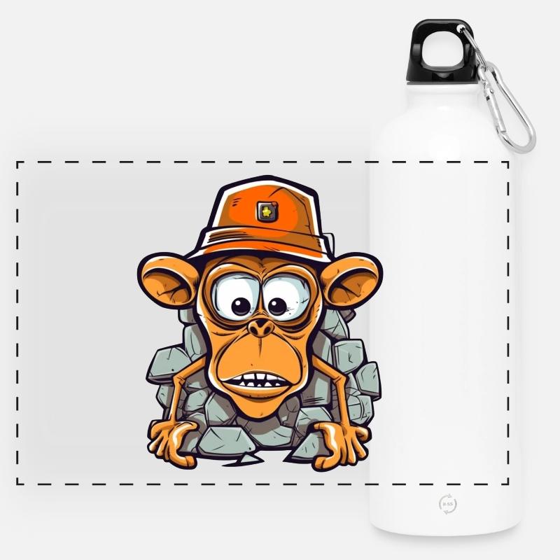 Adorable monkey with construction helmet - Panoramic Drinks Bottle with Carabiner 750 ml - white