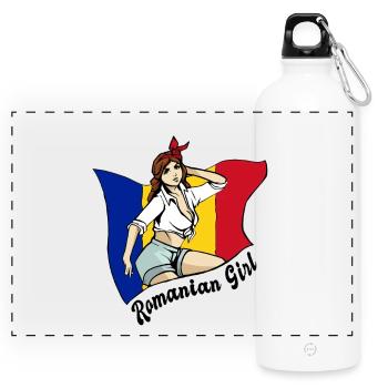 Romanian girl flag design - Panoramic Drinks Bottle with Carabiner 750 ml - white - Front