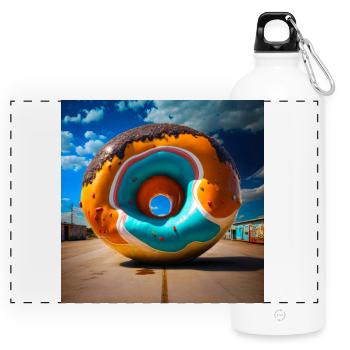 Mega Donut 01 - Panorama Trinkflasche mit Karabiner 750 ml - Weiß - Vorne