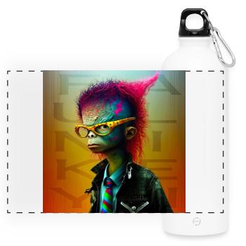 Funky Alien 05 - Panoramic Drinks Bottle with Carabiner 750 ml - white - Front