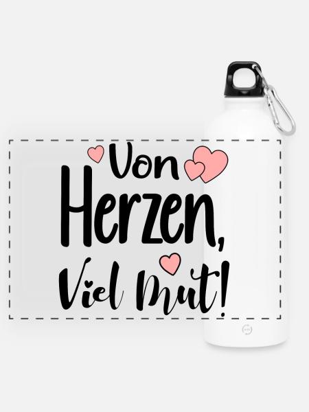VON HERZEN - VIEL MUT SPRÜCHE - Panorama Trinkflasche mit Karabiner 750 ml - Weiß