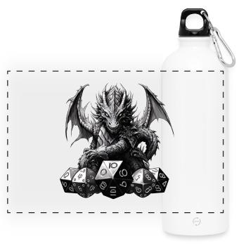 Schwarzer Fantasy Drache W20 RPG Shirt - Panorama Trinkflasche mit Karabiner 750 ml - Weiß - Vorne