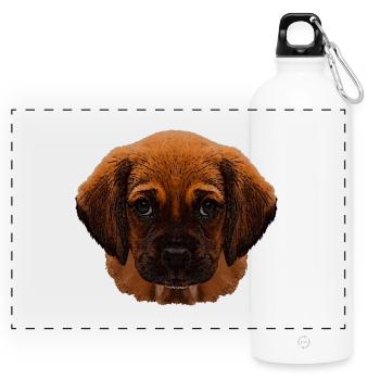 Tierdesign für Kleinkind, Hundewelpe gesicht - Panorama Trinkflasche mit Karabiner 750 ml - Weiß - Vorne