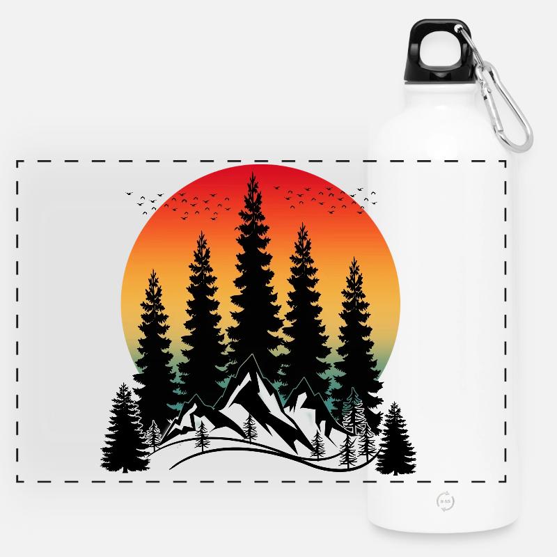 SUNSET MOUNTAIN AND TREES - Panoramic Drinks Bottle with Carabiner 750 ml - white