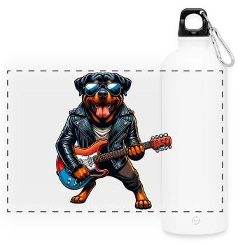 Rottweiler Hunde Gitarre Design - Panorama Trinkflasche mit Karabiner 750 ml - Weiß - Vorne