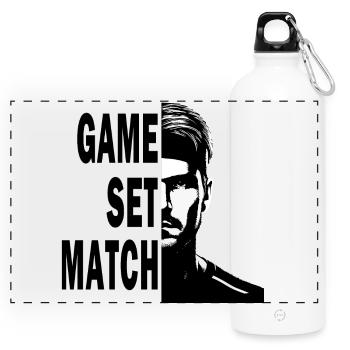 Game Set Match Tennis Portrait Design - Panoramic Drinks Bottle with Carabiner 750 ml - white - Front