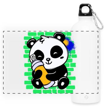 Graffiti Panda Drawing Illustration Spray Can - Panoramic Drinks Bottle with Carabiner 750 ml - white - Front
