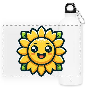 Sunny Blossom: The Radiant Sunflower - Panoramic Drinks Bottle with Carabiner 750 ml - white - Front