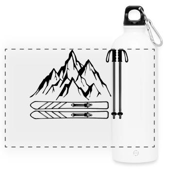 Sports d’hiver Ski Chute de neige Snowboard Montagne - Gourde panoramique avec mousqueton 750 ml - blanc - Devant