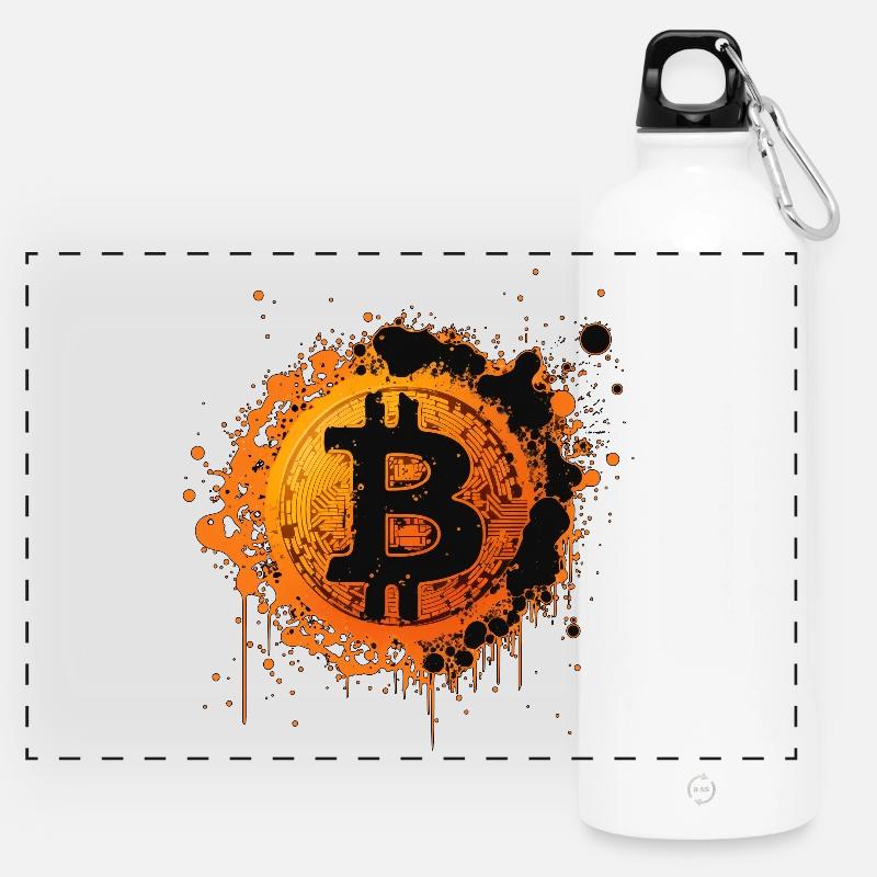 Éclaboussures de Bitcoin Graffiti Orange - Gourde panoramique avec mousqueton 750 ml - blanc