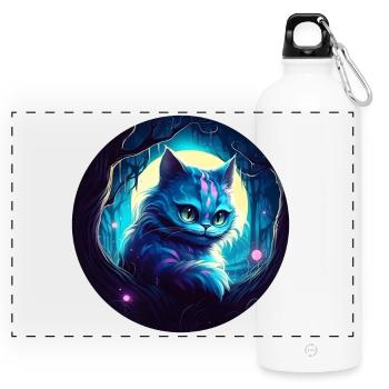 Grinsekatze Alice im Wunderland - Panorama Trinkflasche mit Karabiner 750 ml - Weiß - Vorne