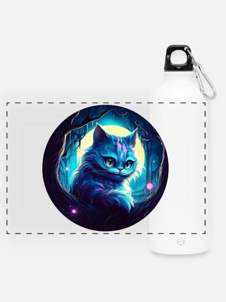 Grinsekatze Alice im Wunderland - Panorama Trinkflasche mit Karabiner 750 ml - Weiß