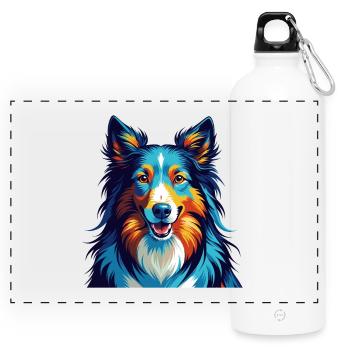 Scotch Collie Dog Breed Colorful Cartoon Kawaii - Panoramic Drinks Bottle with Carabiner 750 ml - white - Front