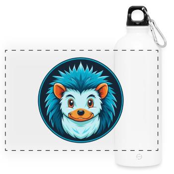 Igel Niedliches Kawaii Cartoon Tier Haustier Logo - Panorama Trinkflasche mit Karabiner 750 ml - Weiß - Vorne