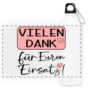 Dankeschöngeschenke Vielen Dank für Euren Einsatz - Panorama Trinkflasche mit Karabiner 750 ml - Weiß - Vorne