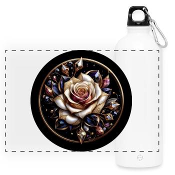 Rose im Diamantkranz - Rose Diamant Edelstein - Panorama Trinkflasche mit Karabiner 750 ml - Weiß - Vorne