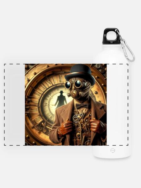 Sherlock Holmes Steampunk - Panorama Trinkflasche mit Karabiner 750 ml - Weiß